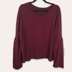 Rue21 Red Long Flared Flounce Sleeve Soft Scoop Neck Top Shirt Plus Size